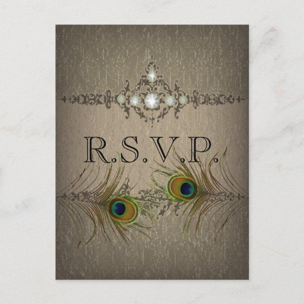 Vintage chic peacock wedding RSVP Invitations