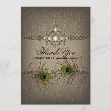 Vintage chic peacock wedding Thank you Invitations