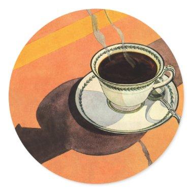 Vintage Cup of Coffee, Saucer, Spoon, Retro Diner Classic Round Sticker