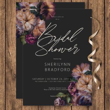 Vintage Dark Burgundy & Gold Floral Bridal Shower Invitations