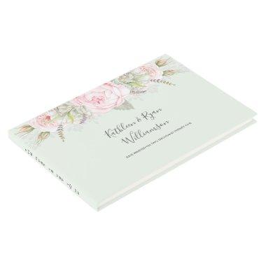 Vintage Elegant Floral Pinks Green Any Color Paper Guest Book