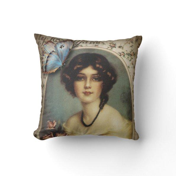 vintage floral butterfly parisian victorian throw pillow
