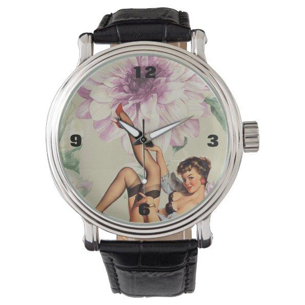 vintage floral retro pin up girl watch