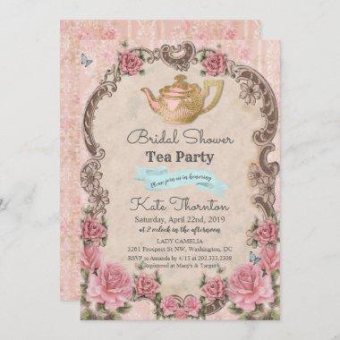 Vintage Floral Tea Bridal Shower Invitations
