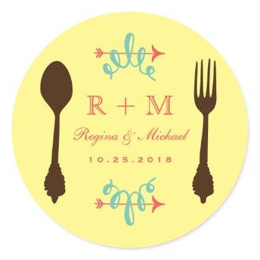 Vintage Fork Spoon Monogram Wedding Favor Sticker