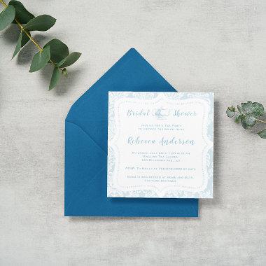 Vintage French Light Blue Damask Bridal Tea Party Invitations