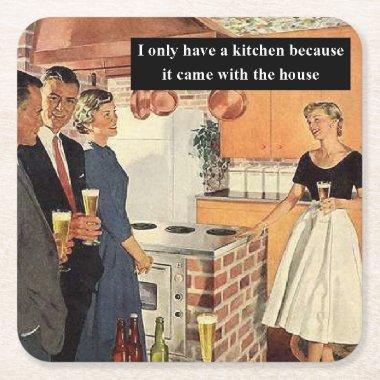 Vintage Funny Bridal Shower / House Warming Party Square Paper Coaster