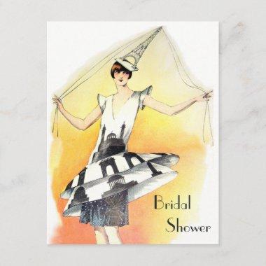 Vintage Girl in Eiffel Tower Costume Bridal Shower Invitations