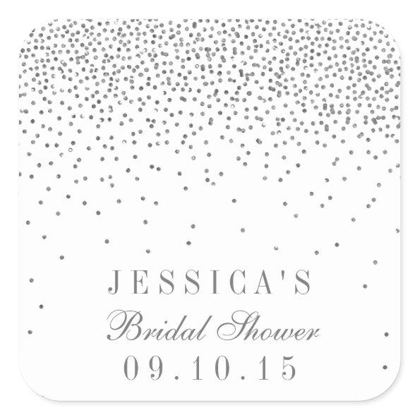 Vintage Glam Silver Confetti Bridal Shower Square Sticker