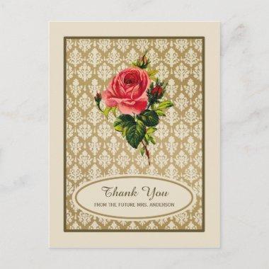 Vintage Gold Damask Rose Bridal Shower Thank You PostInvitations