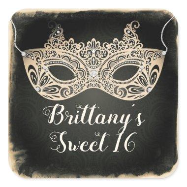 Vintage Green Pearl Masquerade Mask Sweet 16 Party Square Sticker