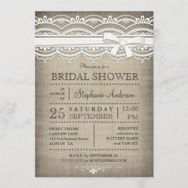 Vintage Lace & Linen Rustic Country Bridal Shower Invitations