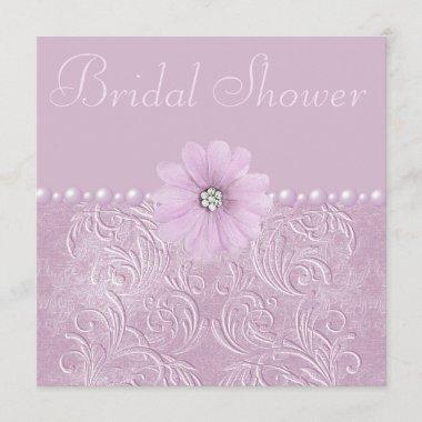 Vintage Lilac Bridal Shower Bling Flowers & Pearls Invitations
