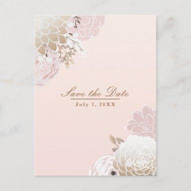Vintage Modern Pink & Gold Floral Save the Date Announcement PostInvitations