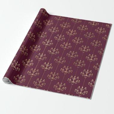 Vintage Paris Burgundy and Purple Chandelier Wrapping Paper