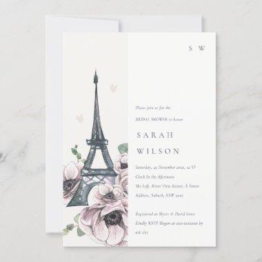 Vintage Pastel Eiffel Tower Floral Bridal Shower Invitations