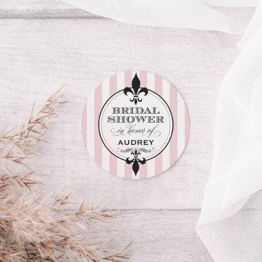 Vintage Pink Fleur de Lis French Bridal Shower Classic Round Sticker
