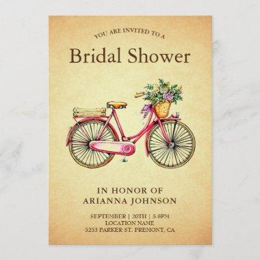 Vintage Pink Floral Bicycle Bridal Shower Invitations