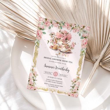 Vintage Pink Floral High Tea Party Bridal Shower Invitations