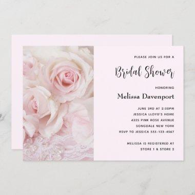 Vintage Pink Roses & Elegant Lace - Bridal Shower Invitations