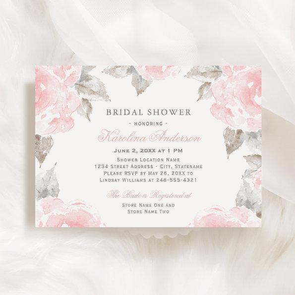 Vintage Pink Watercolor Rose Wedding Bridal Shower Invitations