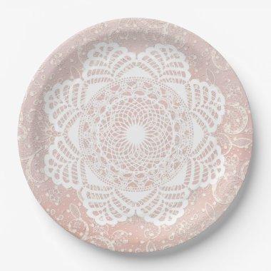 Vintage Pink & White Lace Doily Shabby Chic Plate