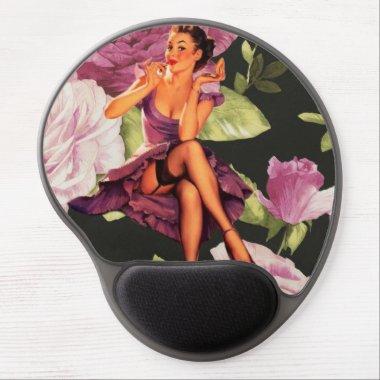 vintage purple floral retro pin up girl gel mouse pad