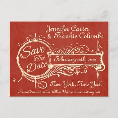 Vintage Red Chalkboard Save The Date Announcement PostInvitations