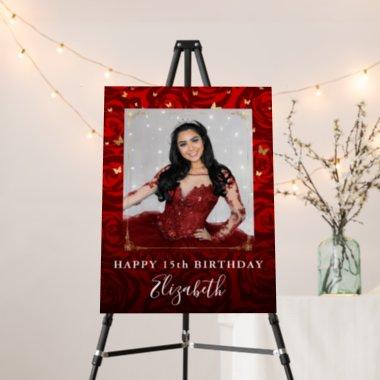 Vintage Red Rose Gold Birthday Party Photo Foam Board