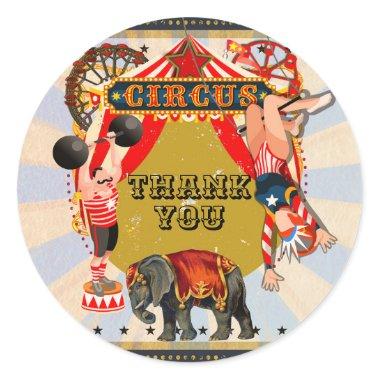 Vintage Retro Circus Birthday Party Favor Classic Round Sticker