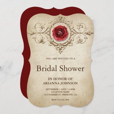 Vintage Romantic Rose Flourish Bridal Shower Invitations