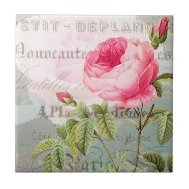 Vintage Rose French Accent Ceramic Tile