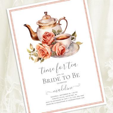 Vintage Roses Time for Tea Bridal Shower Invitations