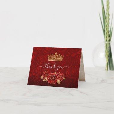 Vintage Rustic Red Roses Gold Crown Folded Thank You Invitations