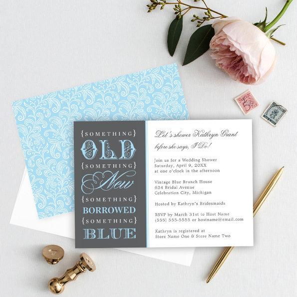 Vintage Something Blue Wedding Bridal Shower Invitations