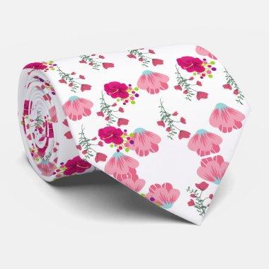 VIntage Spring Pink Floral print Pattern Neck Tie