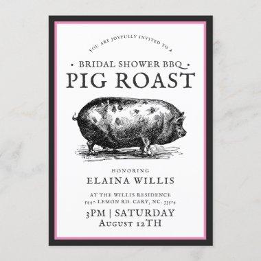 Vintage Style | Bridal BBQ Pig Roast Pink Border Invitations