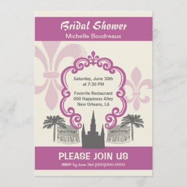 Vintage Style New Orleans Bridal Shower Pink Invitations