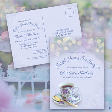 Vintage Tea Party Bridal Shower Blue Invitation PostInvitations