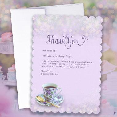 Vintage Tea Party Bridal Shower Lilac Thank You Invitations