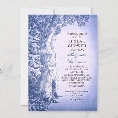 vintage tree blue rustic bridal shower invitations