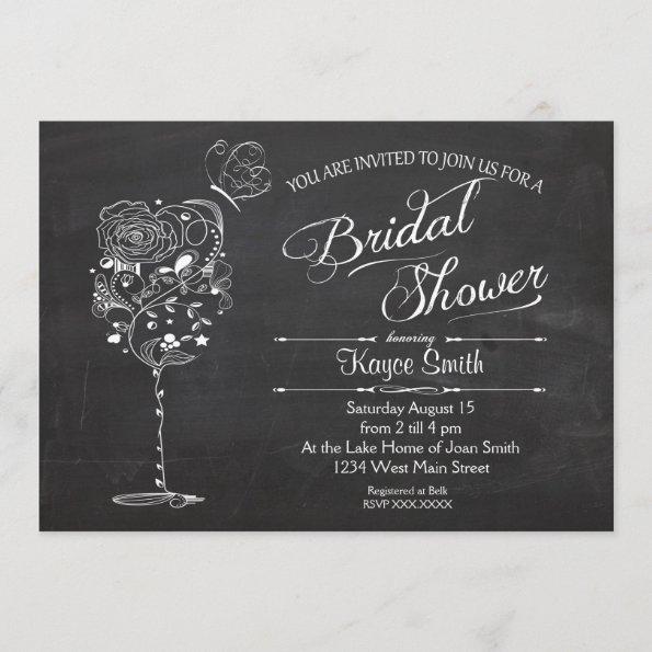 Vintage Wine Glass Bridal Shower Invitations