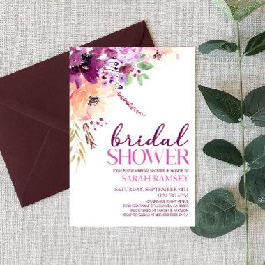 Violet Magenta Purple Floral Flowers Bridal Shower Invitations