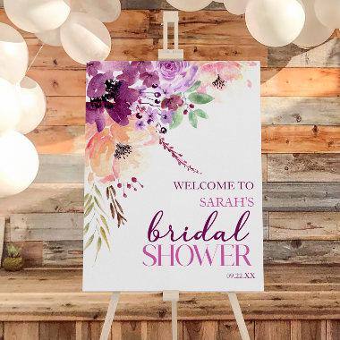 Violet Purple Floral Bridal Shower Welcome Sign