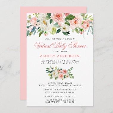 Virtual Baby Shower Watercolor Floral Pink Invitations