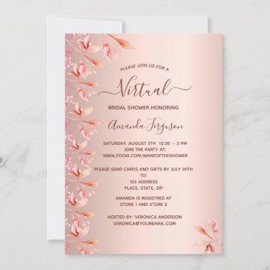 Virtual bridal shower rose gold fall botanical Invitations