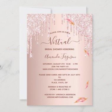 Virtual bridal shower rose gold fall glitter drips Invitations