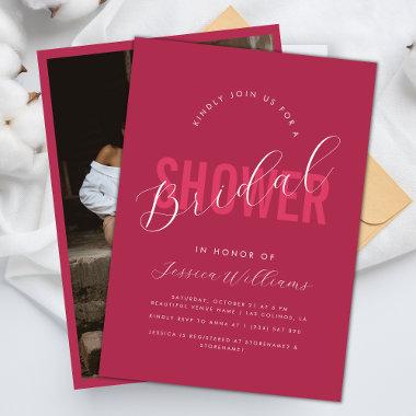Viva Magenta Pink Bold Script Photo Bridal Shower Invitations