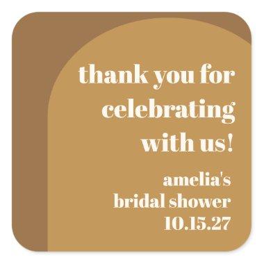 Warm Brown Arch Custom Bridal Shower Thank You Square Sticker