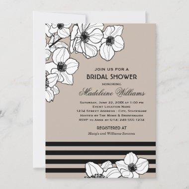 Warm Gray Anemone Floral Wedding Bridal Shower Invitations